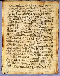 Faksimilkopia av Edwin Smiths medicinska papyrus, vars original dateras till ca 1600-1500 f.Kr.